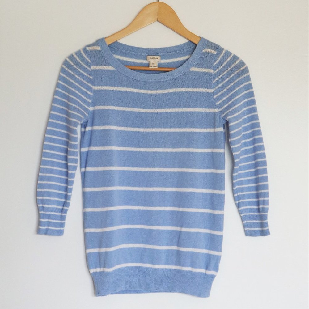 J Crew Light Blue and White Striped 3/4  Sleeve Top